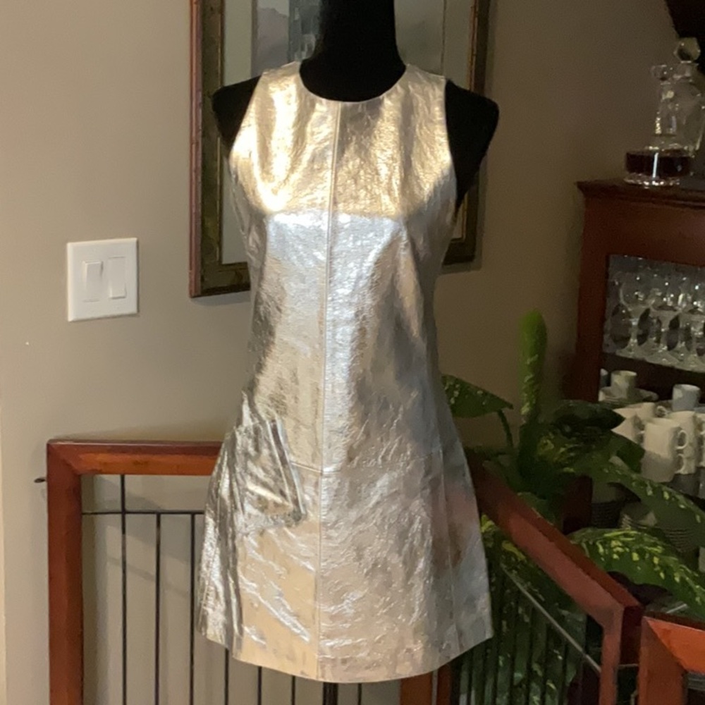 Rachel Zoe - Silver Lamb Leather Dress, Size 4